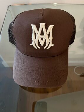 AMIRI Brown Trucker Hat with White Embroidered Logo